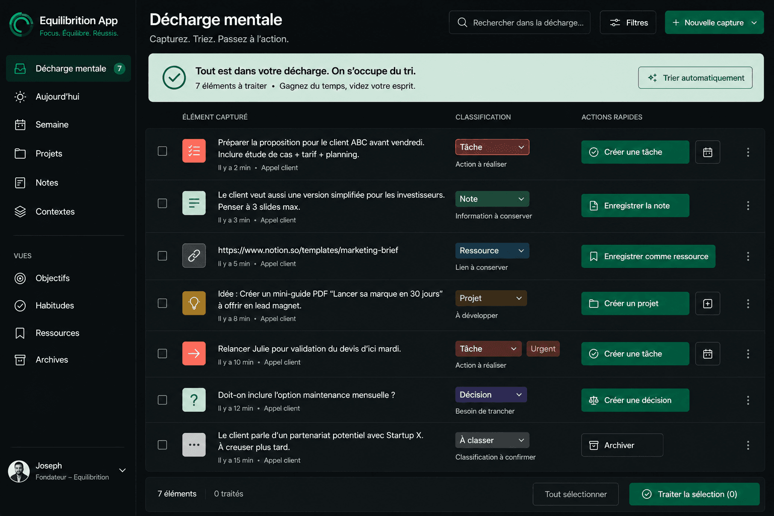 Inbox Equilibrition pour capturer une idée en quelques secondes